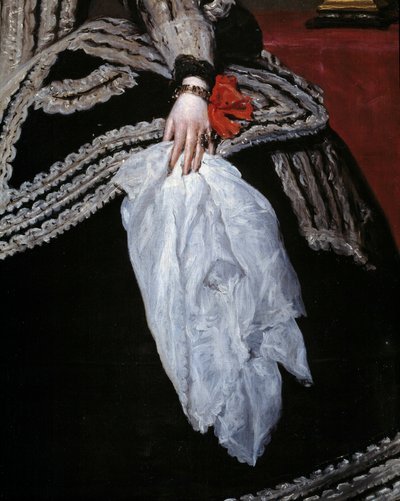Hand och halsduk Detalj av porträttet av drottning Mary Anne (Marianne) av Österrike (1634-1696), hustru till Filip IV”” Målning av Diego velasquez (1599-1660) 1600-talet Madrid, Pradomuseet av Diego Velázquez