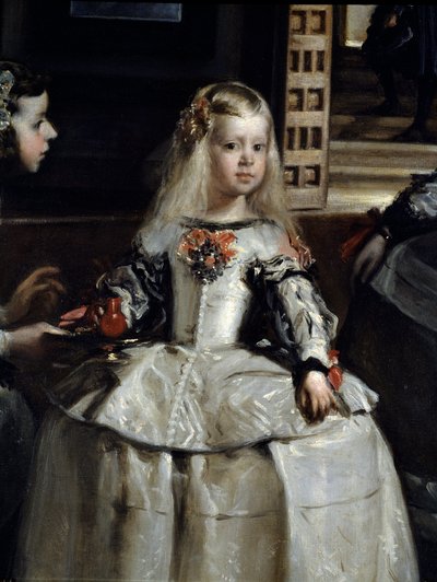Las Meninas, detalj : Margarita Teresa omgiven av tjänare och hovdvärgar av Diego Rodriguez de Silva y Velazquez