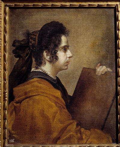 Porträtt av Juana Pacheco i Sibyl. Juana Pacheco, dotter till målaren Francisco Pacheco (1564-1654) och framtida fru till Diego Velasquez. Målning av Diego Rodriguez de Silva y Velasquez (1599-1660) av Diego Velázquez