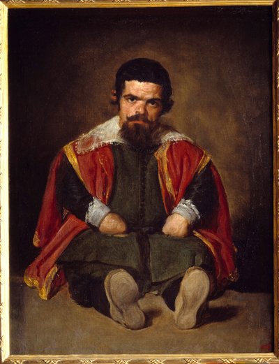 Porträtt av gycklaren Sebastien De Morra Dwarf sittande domstol. Målning av Diego Velasquez (1599-1660) cirka 1645, sön. 1,06x0,81 m Madrid Musee du Prado - Porträtt av gycklaren Sebastien de Morra - Court dvärg - sittande. Målning av Diego Velazquez (elle av Diego Velázquez