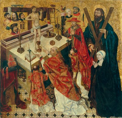 Messe de saint Gregoire - Sankt Gregorius den stores mässa - Målning av Diego de la Cruz (aktiv 1482-1500) - före 1480 - Olja på trä - 168x168 - Museu Nacional d