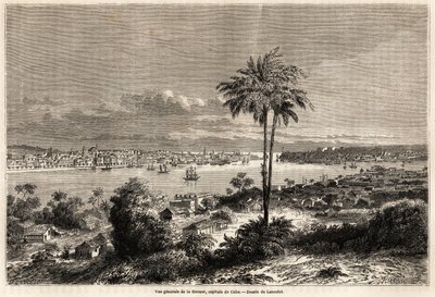 Översikt över Havanna, Kubas huvudstad, teckning av Lancelot för att illustrera resan till ön Kuba, 1859, av Richard Dana (1815-1882). Gravyr i "" Le tour du monde, nouveau journal des voyages"" Paris av Dieudonne Auguste Lancelot