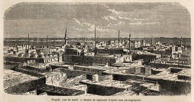 Allmän bild av Tripoli, teckning av Lancelot, för att illustrera baron de Kraffts tripolitanska promenader 1860. Gravyr i ”” Le tour du monde”” 1861. Selvas samling. av Dieudonne Auguste Lancelot