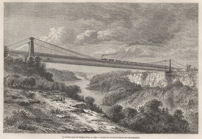 Niagara dubbelbron, teckning av Lancelot, för att illustrera L. Devilles resor till Nordamerika 1854-55. Gravyr i ”” Le tour du monde”” 1861. Selvas samling. av Dieudonne Auguste Lancelot
