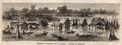 Fisket i Apathin (Serbien), vid Donau. Teckning av Lancelot, för att illustrera hans resa från Paris till Bukarest 1860. Gravyr i "" Le tour du monde", redigerad av Edouard Charton av Dieudonne Auguste Lancelot