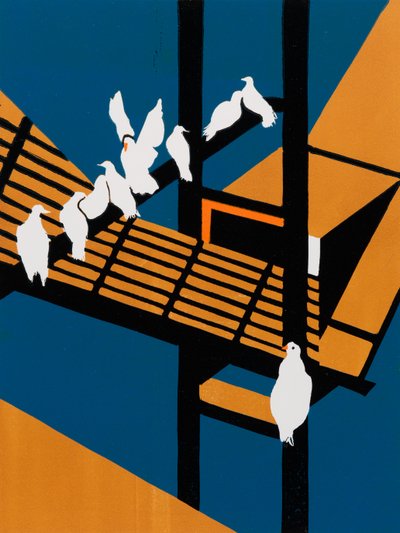 Harbour Doves (reduktion lino) av Dione Verulam