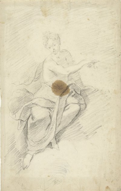 Studie av en nymf eller gudinna som sitter i molnen av Dionys van Nijmegen (possibly)