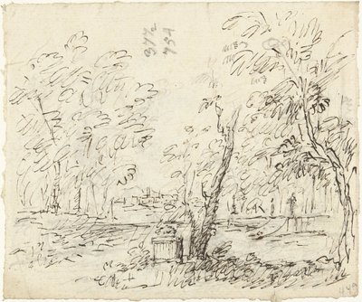 Trädgård med trappor med statyer av Dionys van Nijmegen (possibly)