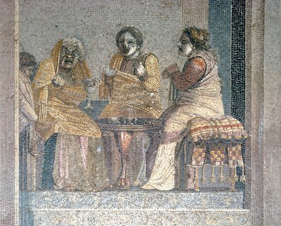 Romersk mosaik av scen från lek med maskerade skådespelare, Villa of Cicero, Pompeji, c2:a århundradet f.Kr. av Dioscurides of Samos