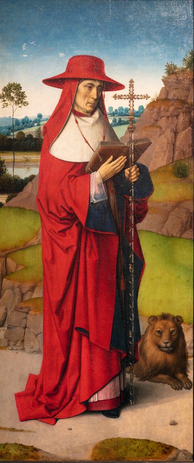 Församlingskyrka (Parochiekerk Sint-Pieter). Målning. Dirk Bouts. S:t Erasmuss martyrskap. Ca 1460-1464. Detalj. Vänster panel av Dirck Bouts