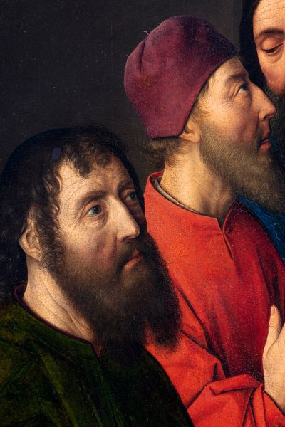 Församlingskyrka (Sankt Peters församlingskyrka). målning. Sista måltiden. Dirk Bouts. 1464-1468. Detalj. central panel. av Dirck Bouts