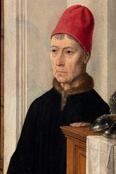 Församlingskyrka (Sankt Peters församlingskyrka). målning. Sista måltiden. Dirk Bouts. 1464-1468. Detalj. central panel. av Dirck Bouts