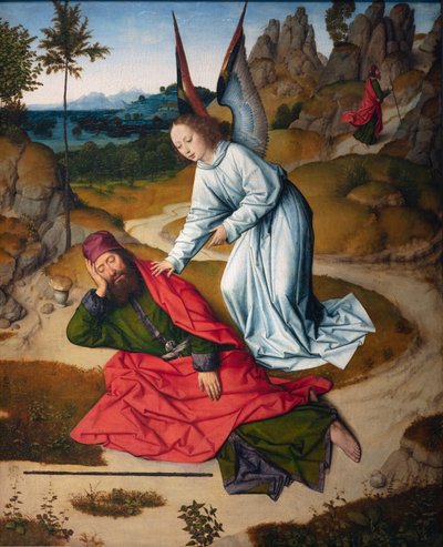 Församlingskyrka (Parochiekerk Sint-Pieter). Målning. Sista måltiden. Dirk Bouts. 1464-1468. Detalj. Höger panel. av Dirck Bouts