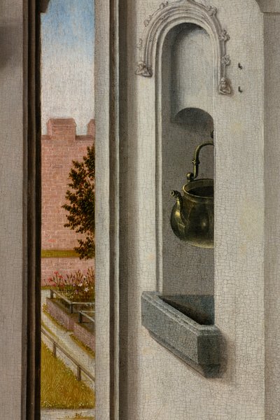 Församlingskyrka (Sankt Peters församlingskyrka). målning. Sista måltiden. Dirk Bouts. 1464-1468. Detalj. Central panel. av Dirck Bouts