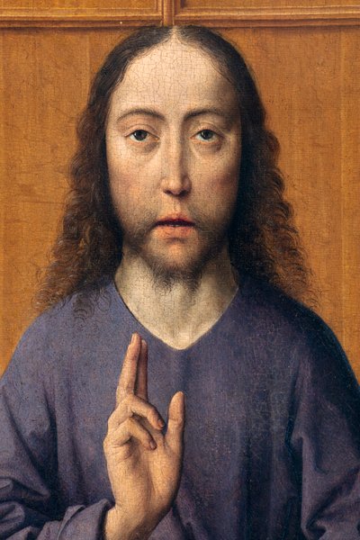 Församlingskyrka (Sankt Peters församlingskyrka). målning. Sista måltiden. Dirk Bouts. 1464-1468. Detalj. Central panel. av Dirck Bouts