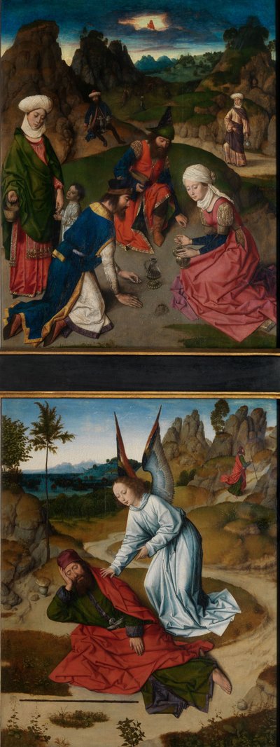 The Gathering of the Manna and Eliah in the Desert, från det heliga sakramentets altartavla, ca 1464-68 (olja på panel) av Dirck Bouts