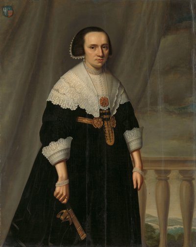 Porträtt av Machteld Bas (- 1681) av Dirck Dircksz. van Santvoort (manner of)