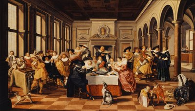Ett glatt sällskap i en palatsliknande interiör, av Dirck Hals