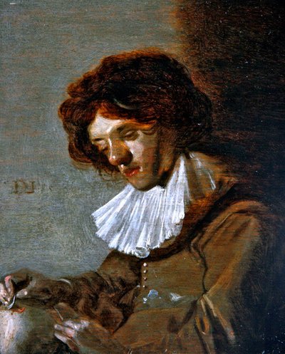 En studie av en ung man som trepanerar (olja på panel) av Dirck Hals