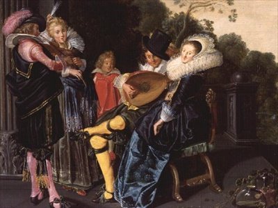 En elegant fest som gör musik vid en prydnadssjö, 1621 av Dirck Hals