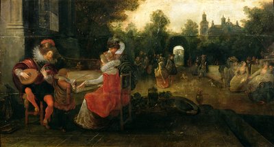 Drottning Elizabeth I och jarlen av Leicester i Kenilworth (panel) av Dirck Hals