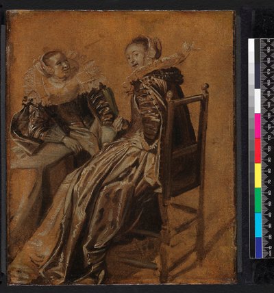 Två damer sittande vid ett bord, 1625-1628 av Dirck Hals