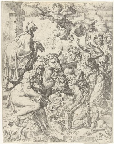 Tillbedjan av herdarna Mänsklighetens fall och återlösning genom Kristi liv och lidande (serietitel) av Dirck Volckertsz. Coornhert (attributed to)
