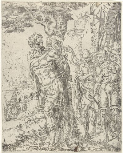Achior bunden till ett träd Judit och Holofernes (serietitel) av Dirck Volckertsz. Coornhert (attributed to)