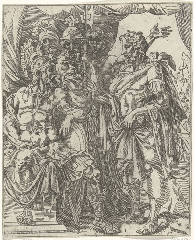 Achior berättar för Holofernes om israeliterna Judit och Holofernes (serietitel) av Dirck Volckertsz. Coornhert (attributed to)