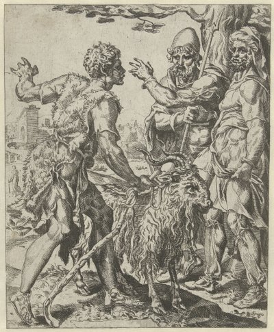 Chira letar efter den prostituerade History of Judah and Tamar (serietitel) av Dirck Volckertsz. Coornhert (attributed to)