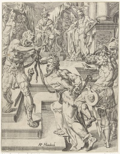 Kristus före Kaifas Mänsklighetens fall och återlösning genom Kristi liv och lidande (serietitel) av Dirck Volckertsz. Coornhert (attributed to)
