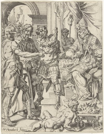 Kristus inför översteprästen Annas Mänsklighetens fall och återlösning genom Kristi liv och lidande (serietitel) av Dirck Volckertsz. Coornhert (attributed to)