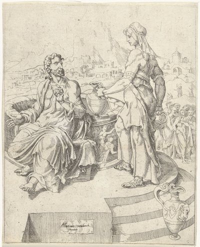 Samtal med den samaritanska kvinnan Mänsklighetens fall och återlösning genom Kristi liv och lidande (serietitel) av Dirck Volckertsz. Coornhert (attributed to)