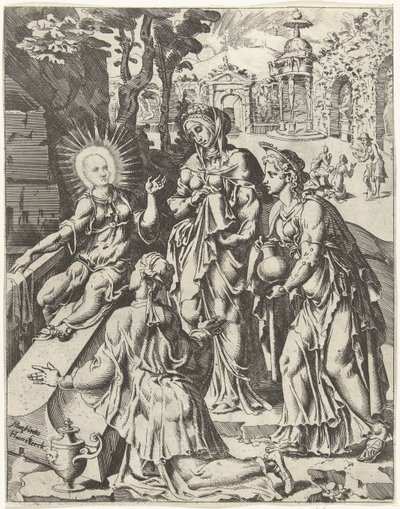 Heliga kvinnor vid graven Fall och mänsklighetens återlösning genom Kristi liv och lidande (serietitel) av Dirck Volckertsz. Coornhert (attributed to)