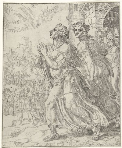 Judith och hennes tjänare lämnar Bethulia Judith och Holofernes (serietitel) av Dirck Volckertsz. Coornhert (attributed to)