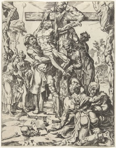 Nedstigning från korset Mänsklighetens fall och återlösning genom Kristi liv och lidande (serietitel) av Dirck Volckertsz. Coornhert (attributed to)