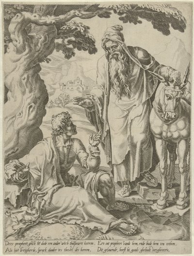Inbjudan från profeten till Guds man Story of the Disobedient Man of God (serietitel) av Dirck Volckertsz. Coornhert (attributed to)