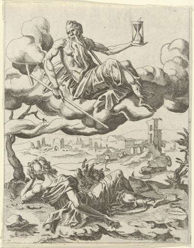 Tiden erövrar berömmelse Triumphs of Petrarch (serietitel) av Dirck Volckertsz. Coornhert (possibly)
