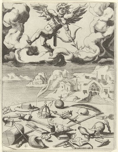 Sensuell kärlek erövrar jordiska strävanden Triumphs of Petrarch (serietitel) av Dirck Volckertsz. Coornhert (possibly)
