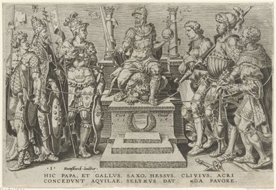 Kejsar Karl V omgiven av sina besegrade motståndare Victories of Charles V (serietitel) Divi Caroli. V. imp. välja. max. victoriae, ex multis praecipuae (serietitel) av Dirck Volckertsz. Coornhert