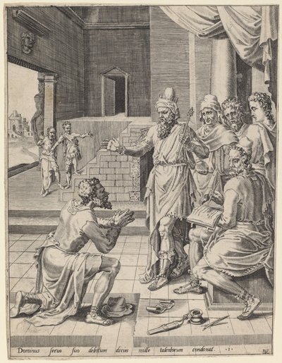 Kungen som förlåter sin tjänare sin skuld av Dirck Volckertz Coornhert after Maerten van Heemskerck
