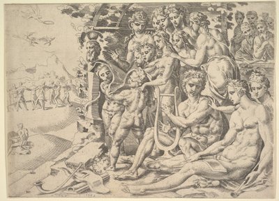Apollon och muserna, 1549. av Dirck Volkertsen Coornhert