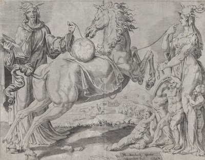 Foolish Knowledge and Foolish Love Trying to Restrain the World, från The Unrestrained Wor..., 1550. av Dirck Volkertsen Coornhert