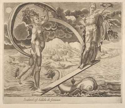 Fortune Using Man as a Plaything från Sex Sayings about Fortune, ca. 1560. av Dirck Volkertsen Coornhert