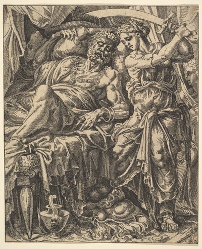 Judith Slaying Holofernes, från The Story of Judith and Holofernes. av Dirck Volkertsen Coornhert