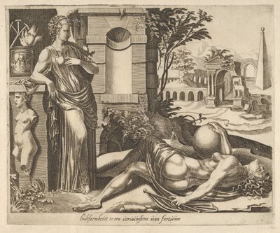 Tålamod som segraren över förmögenheten från sex ordspråk om förmögenhet, ca. 1560. av Dirck Volkertsen Coornhert