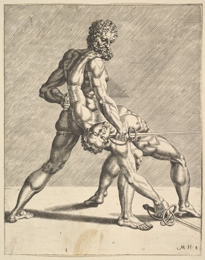 Två fäktare, från Fencers, skylt 8, 1552 av Dirck Volkertsen Coornhert