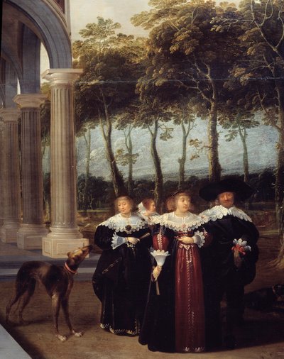 Par som går Detalj av målningen "" Bowlingspelarna" Målning av Dirck Van Delen (1605-1671) av Dirck van Delen