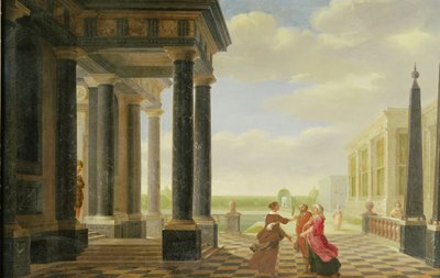 Personer i konversation i en klassisk miljö av Dirck van Delen
