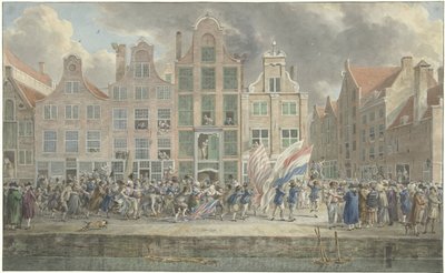 Antiengelsk demonstration i Rotterdam den 2 mars 1781 av Dirk Langendijk (signed by artist)